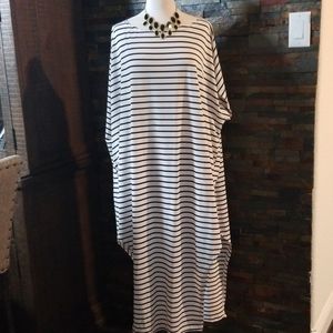 Black White Stripe High Slit Maxi Dress